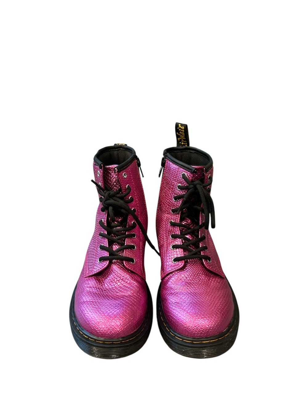 Dr Martens 1460 J Girls Size 4 Pink Croc Metallic Lace Up Side Zip Boots